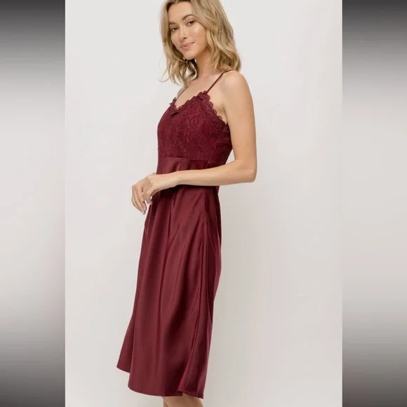 85. Slip Dress Lace Inset Wine Burgundy Evening Cocktail S, M & L Available NWT - Picture 4 of 7